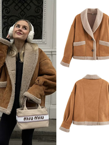 Cozy Faux Suede Sherpa Jacket