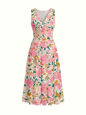 CORINNE
Floral Print V Neck A Line Midi Dress