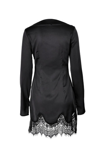 Elegant Lace Trim Satin Dress
