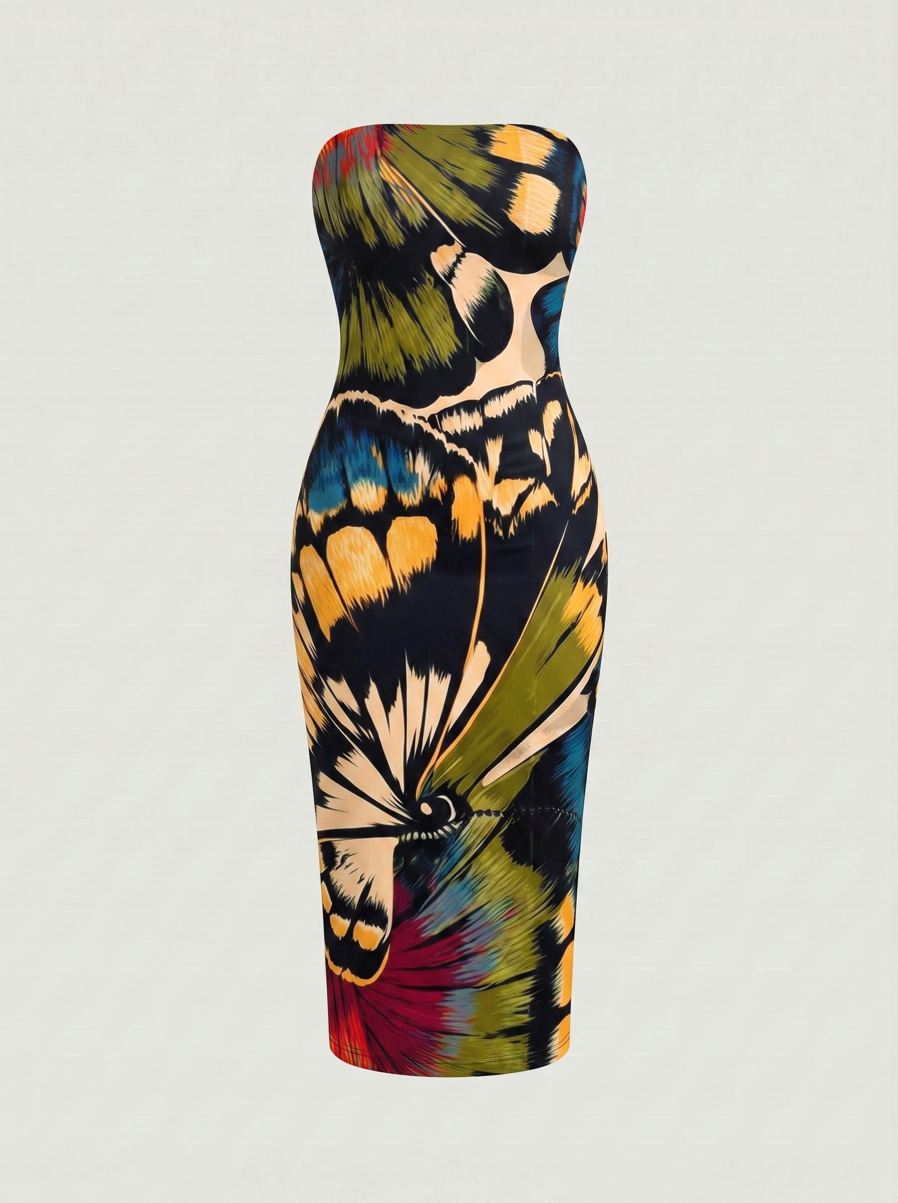 MAIA Floral Print Strapless Sheath Midi Dress