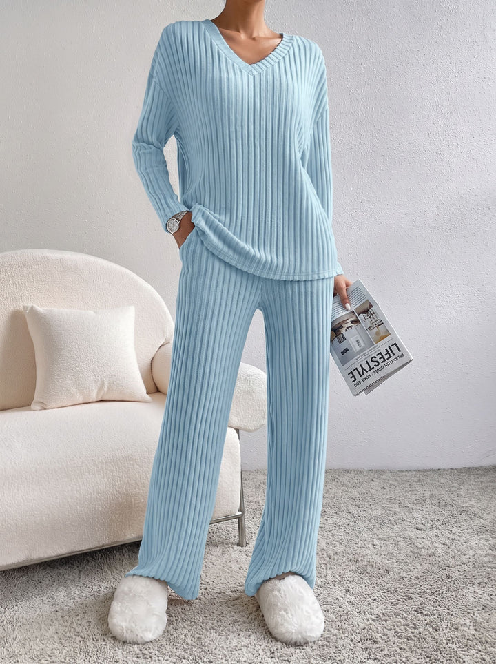 Cozy Ribbed V Neck Lounge Set