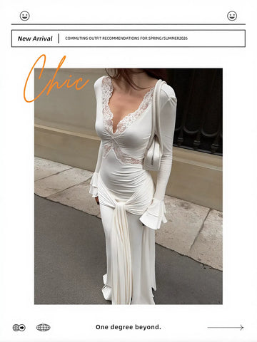 Lace Trimmed Ruched Maxi Dress