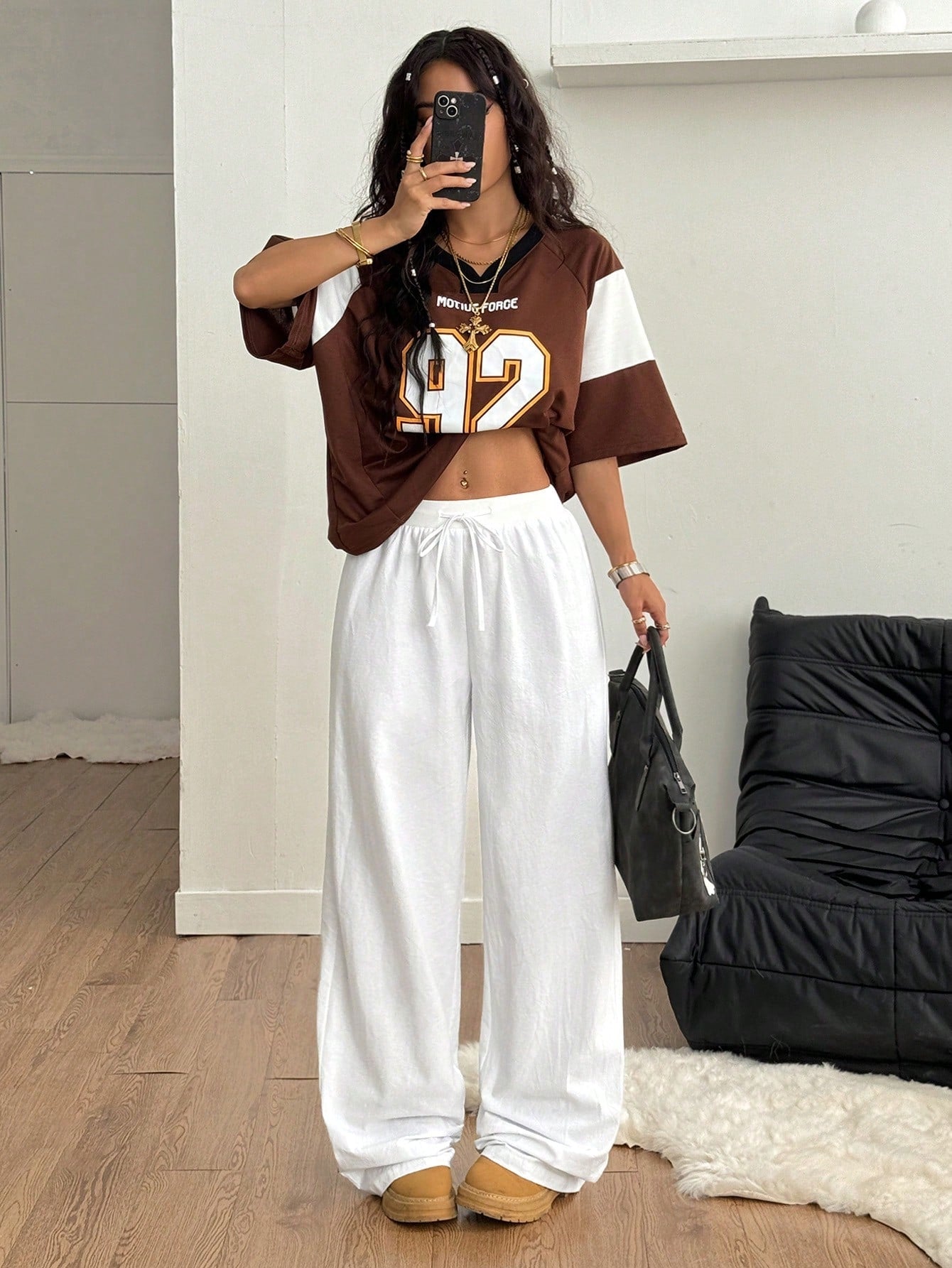 Drawstring Straight-Leg Urban Pants-White