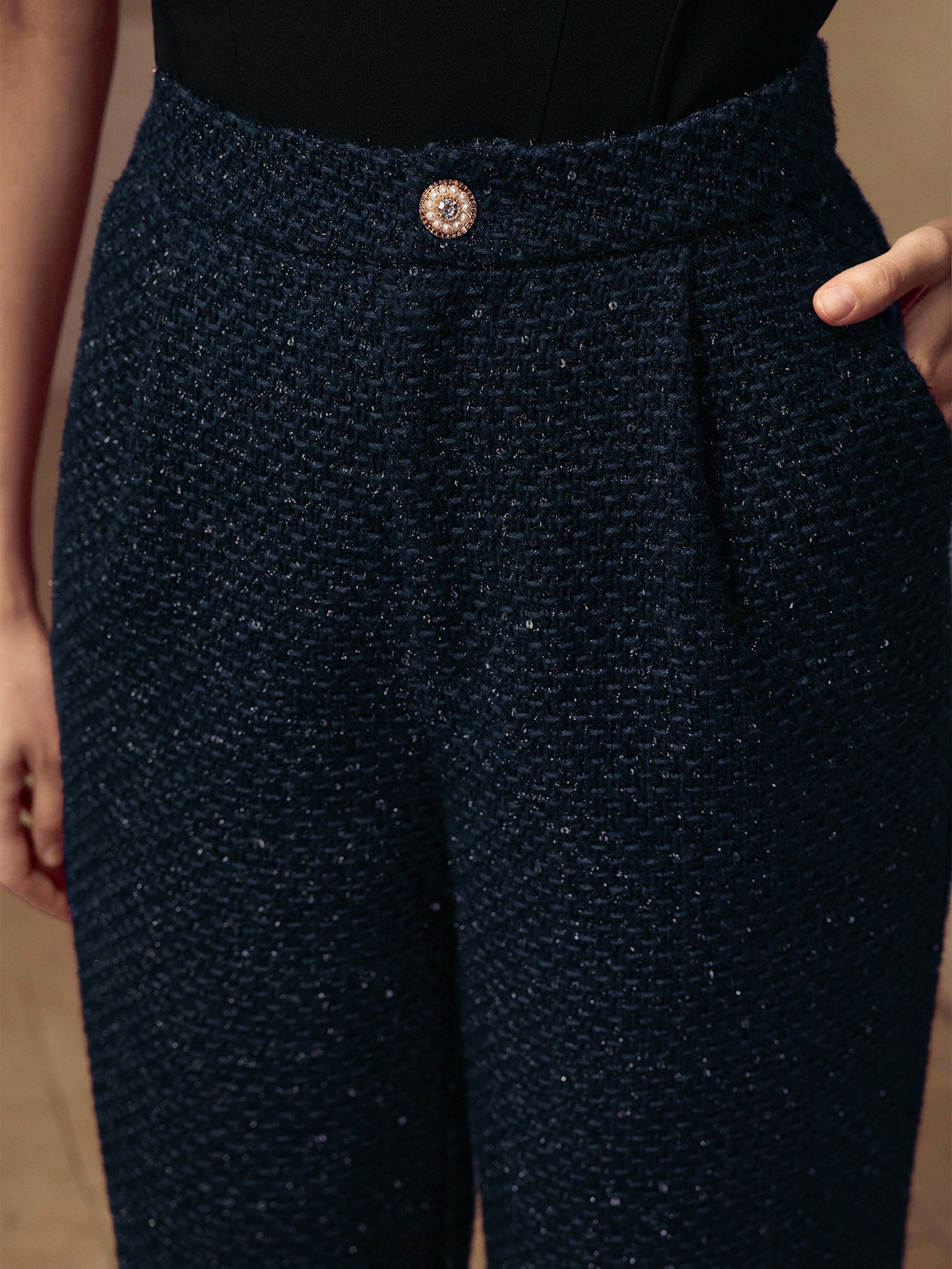 Elegant Tweed High Waisted Wide Pants