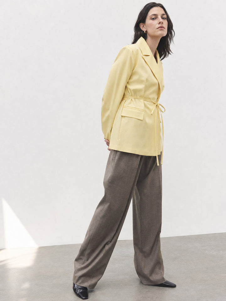 Oversized Belted Yellow Blazer Jacket