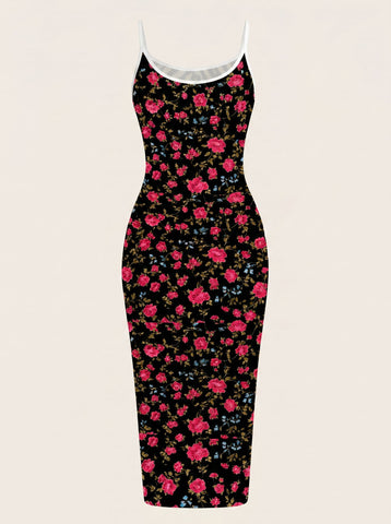 CAPRI Floral Print Sleeveless Bodycon Midi Dress