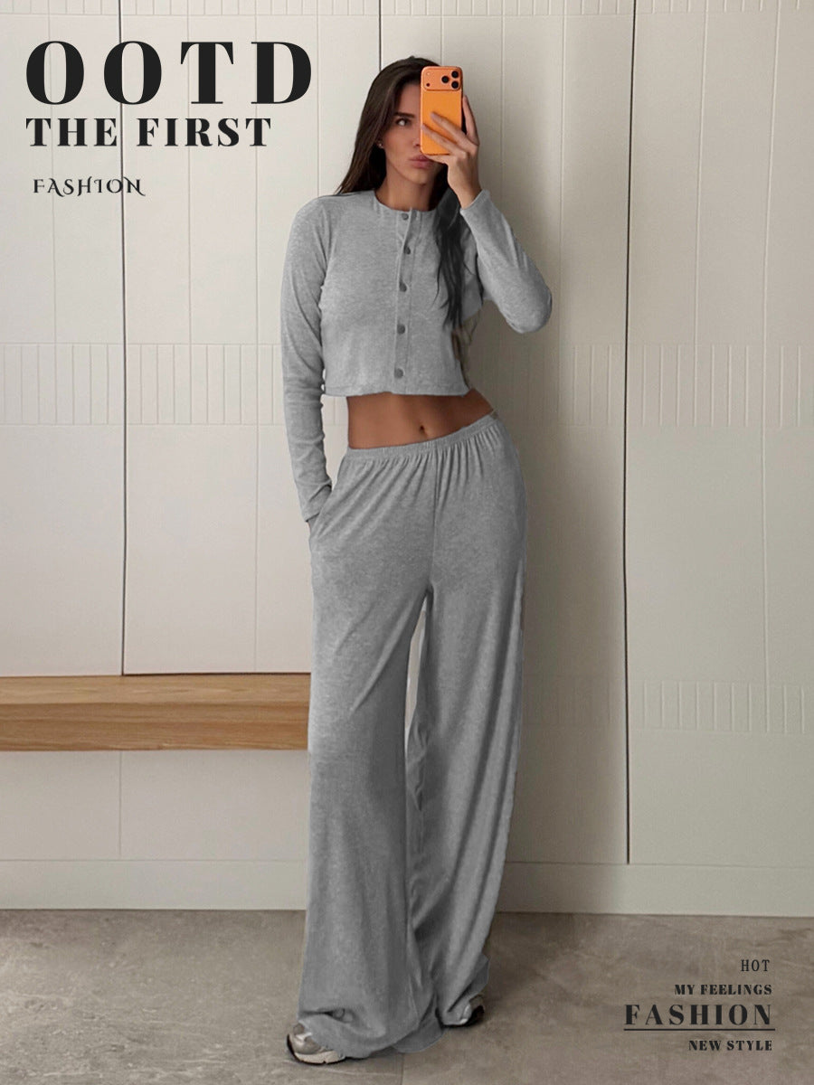 Cozy Ribbed Crop Lounge Pants Set