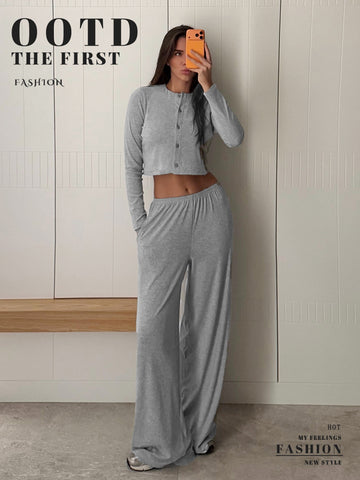 Cozy Ribbed Crop Lounge Pants Set