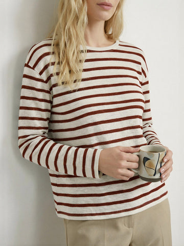 Roud Neck Lon Sleeves Relaxed Fit Casual Top