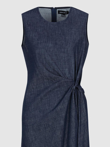 Urban Revivo Knot Front Sleeveless Denim Midi Dresses-Indigo