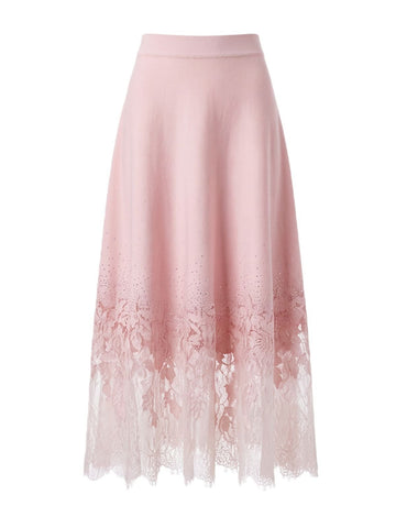 Embellished Lace Hem Midi Skirt