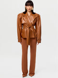 Oversized Belted Faux Leather Jacket