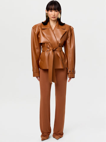 Oversized Belted Faux Leather Jacket