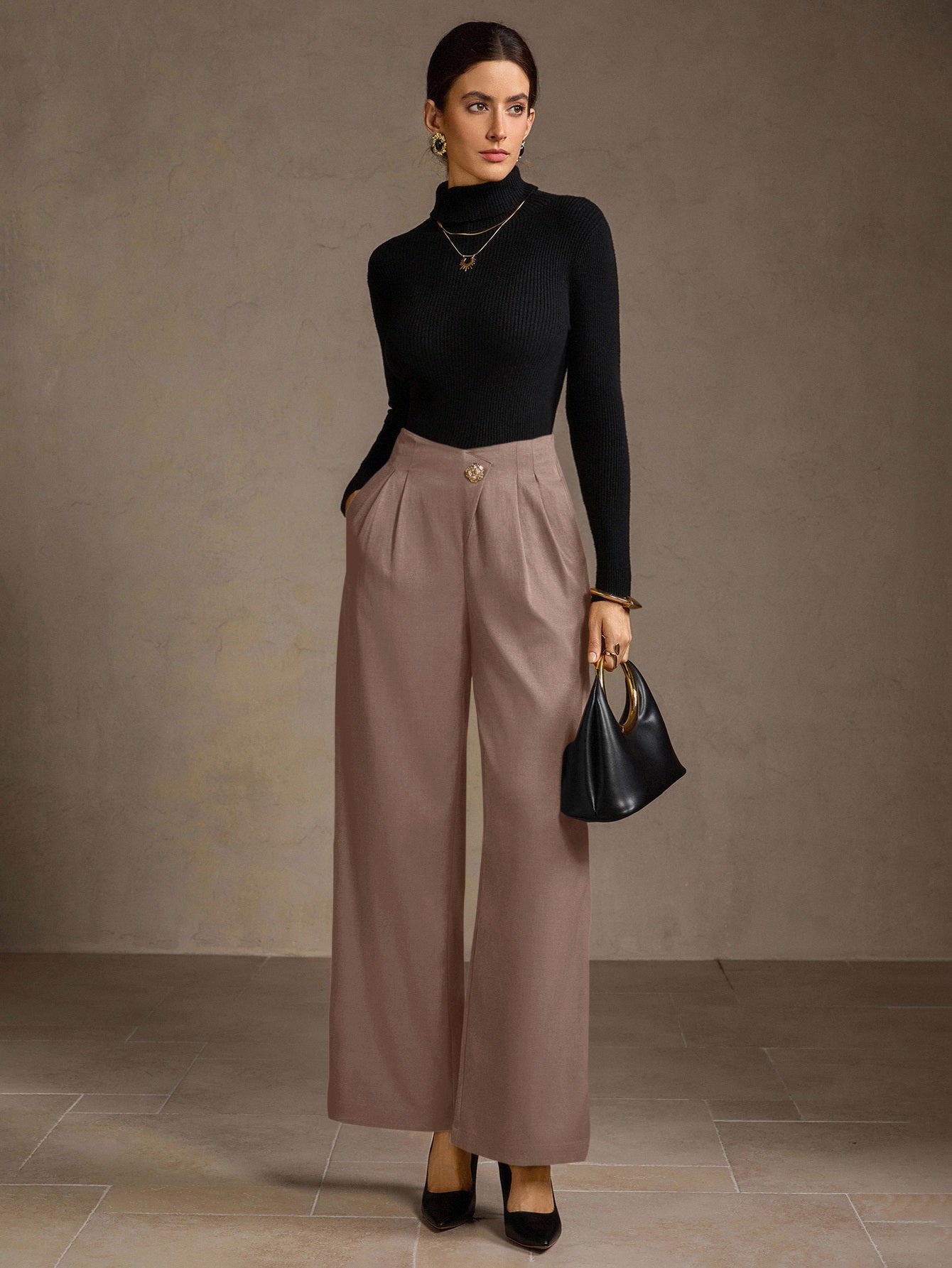 High Waisted Pleated Wide Leg Pants