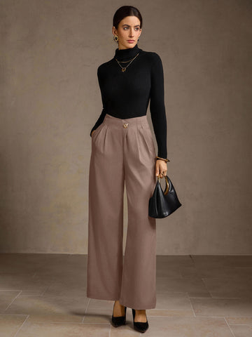 High Waisted Pleated Wide Leg Pants