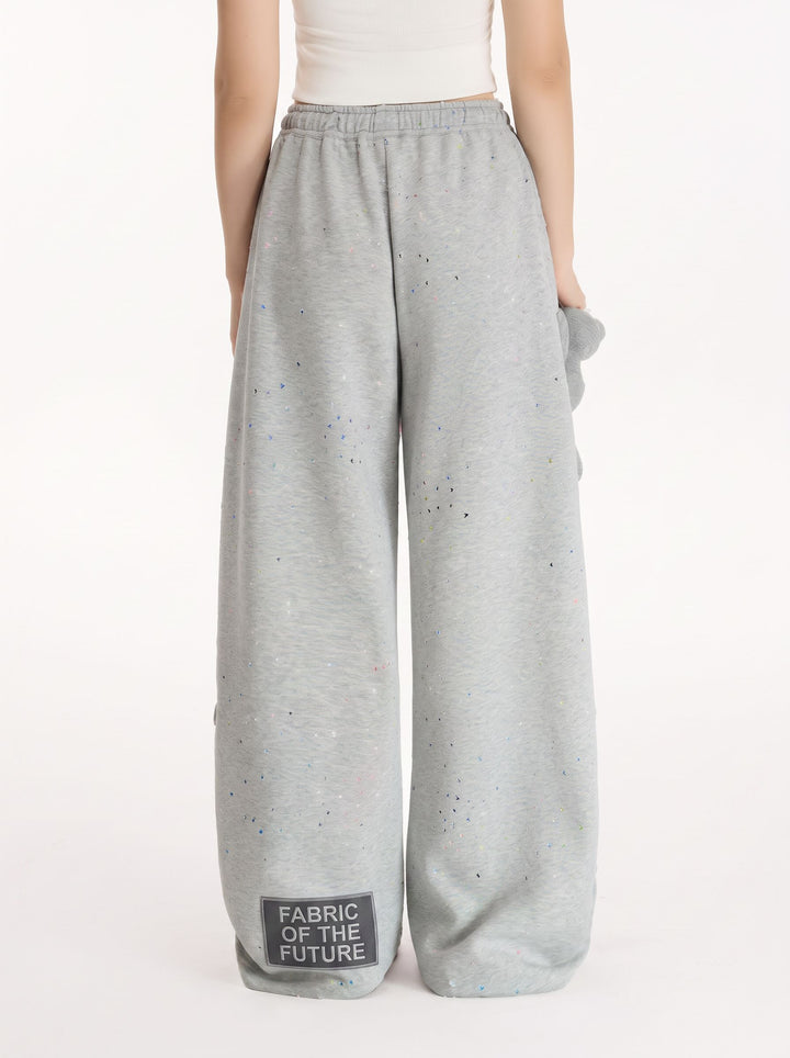 Drawstring Splatter Print Wide Leg Pants