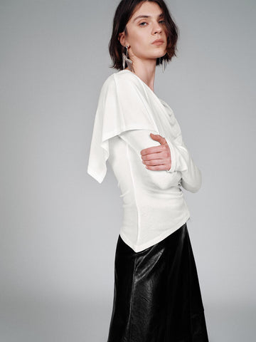 Urban Revivo Draped Long Sleeve T-Shirts-Off-White