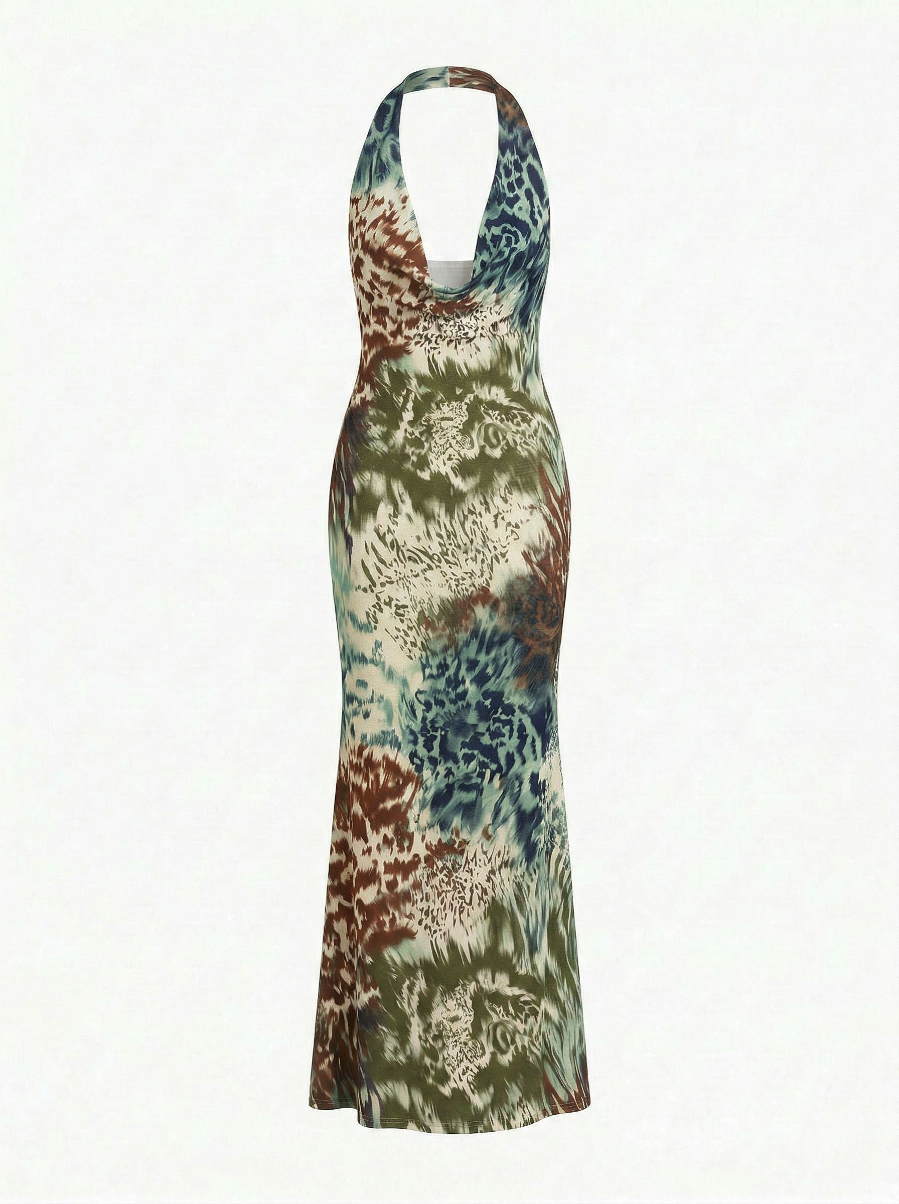 LILA Floral Print Cowl Neck Bodycon Midi Dress