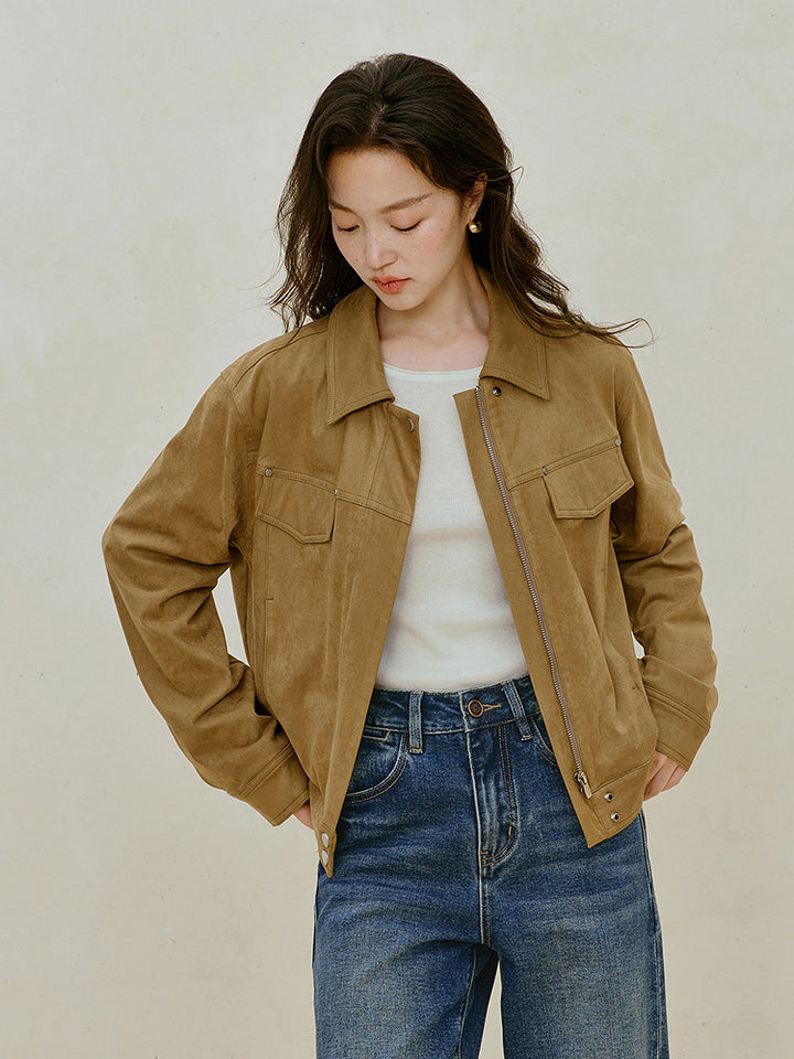 Classic Suede Button Up Jacket