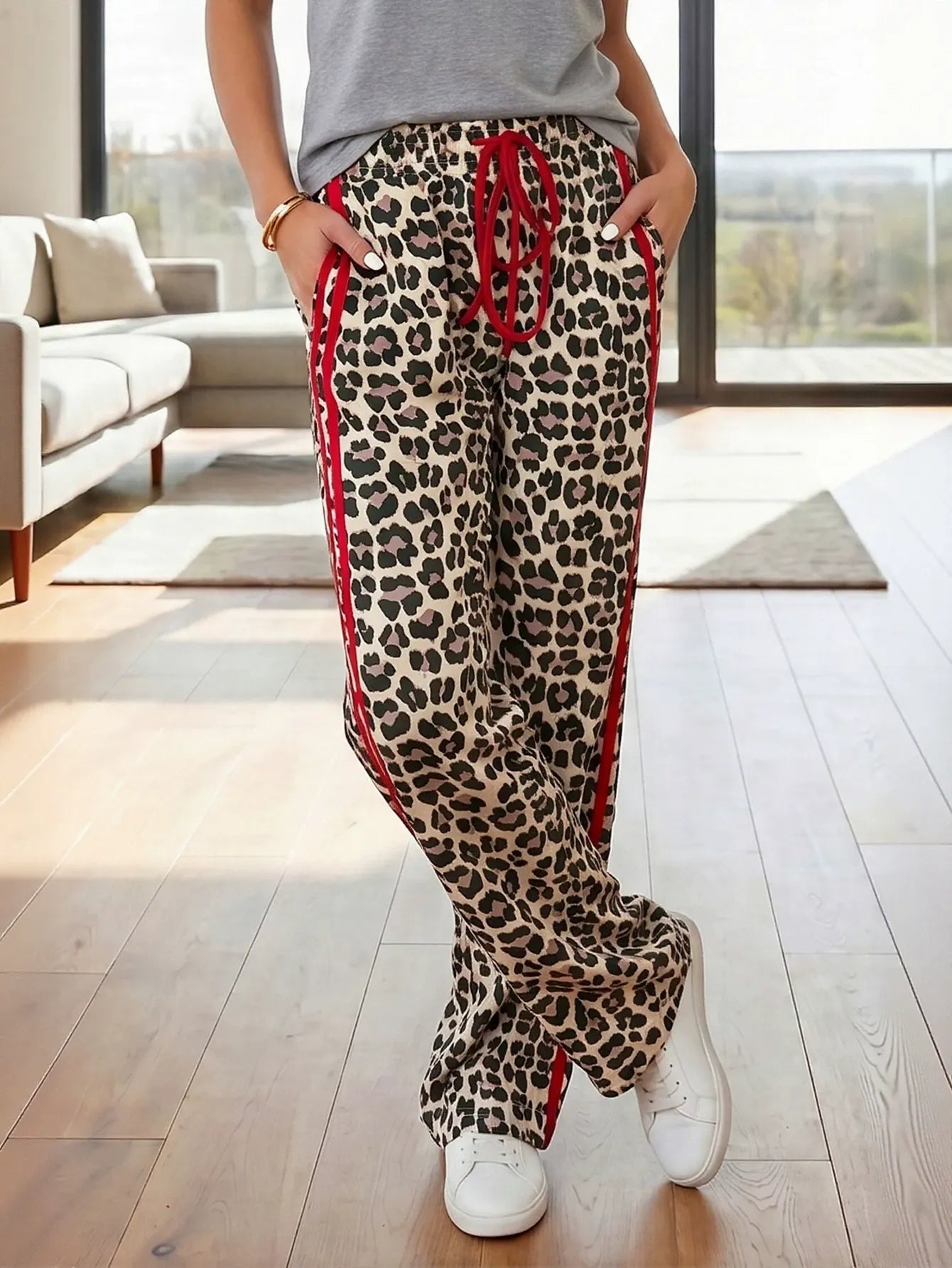 Leopard Print Side Stripe Jogger Pants