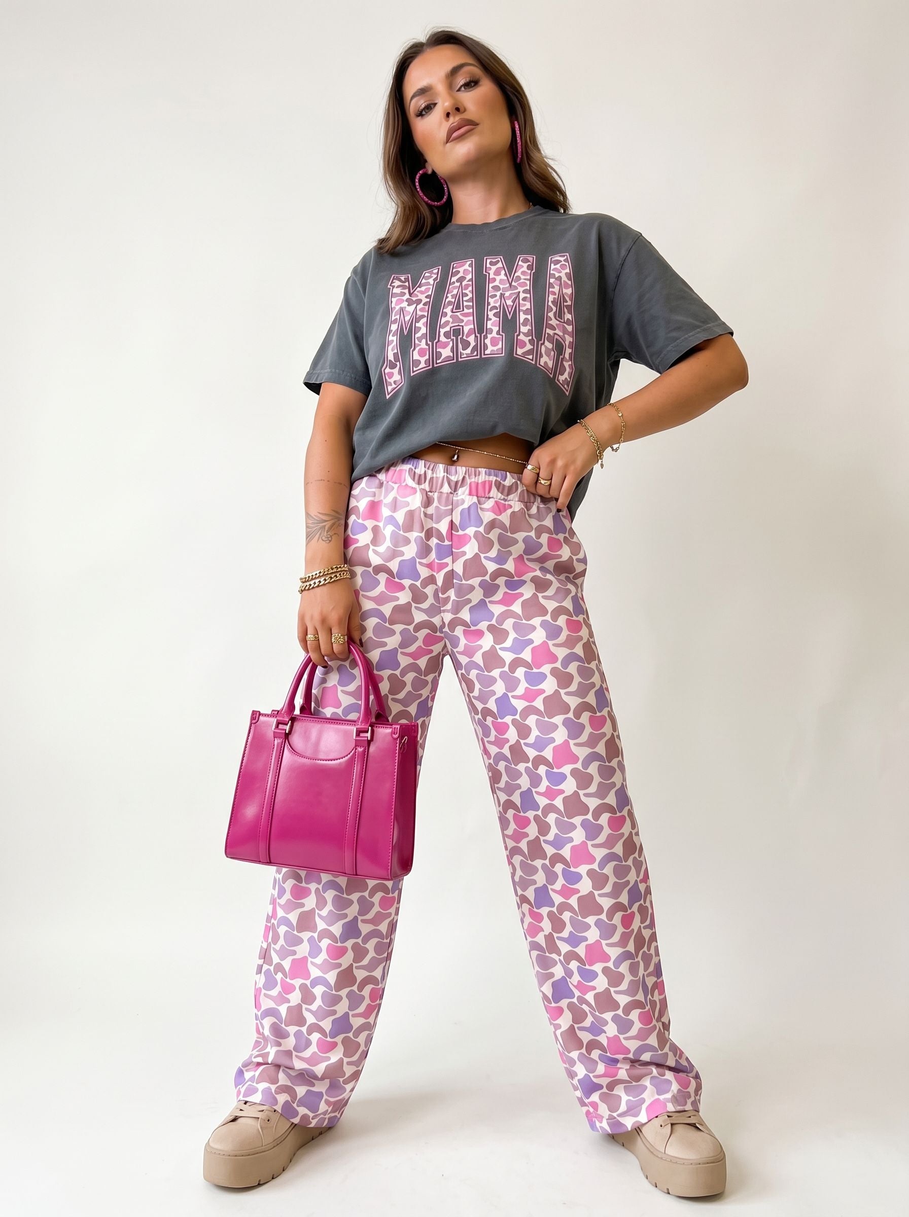 Graphic Tee Heart Print Pants Set