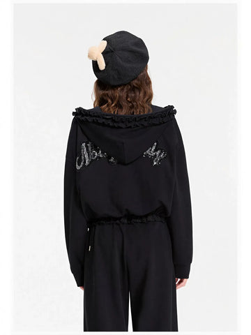 Lace Detail Zip Up Hooded Jacket