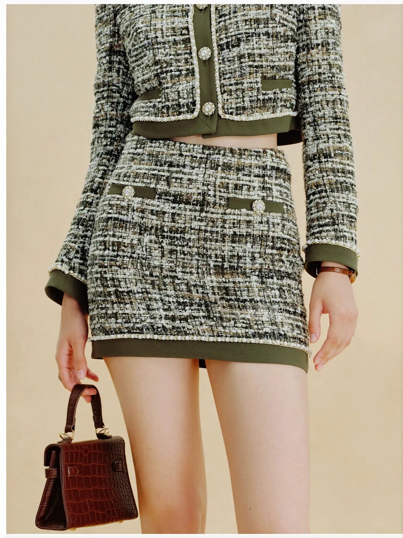 Embellished Tweed High Waisted Mini Skirt