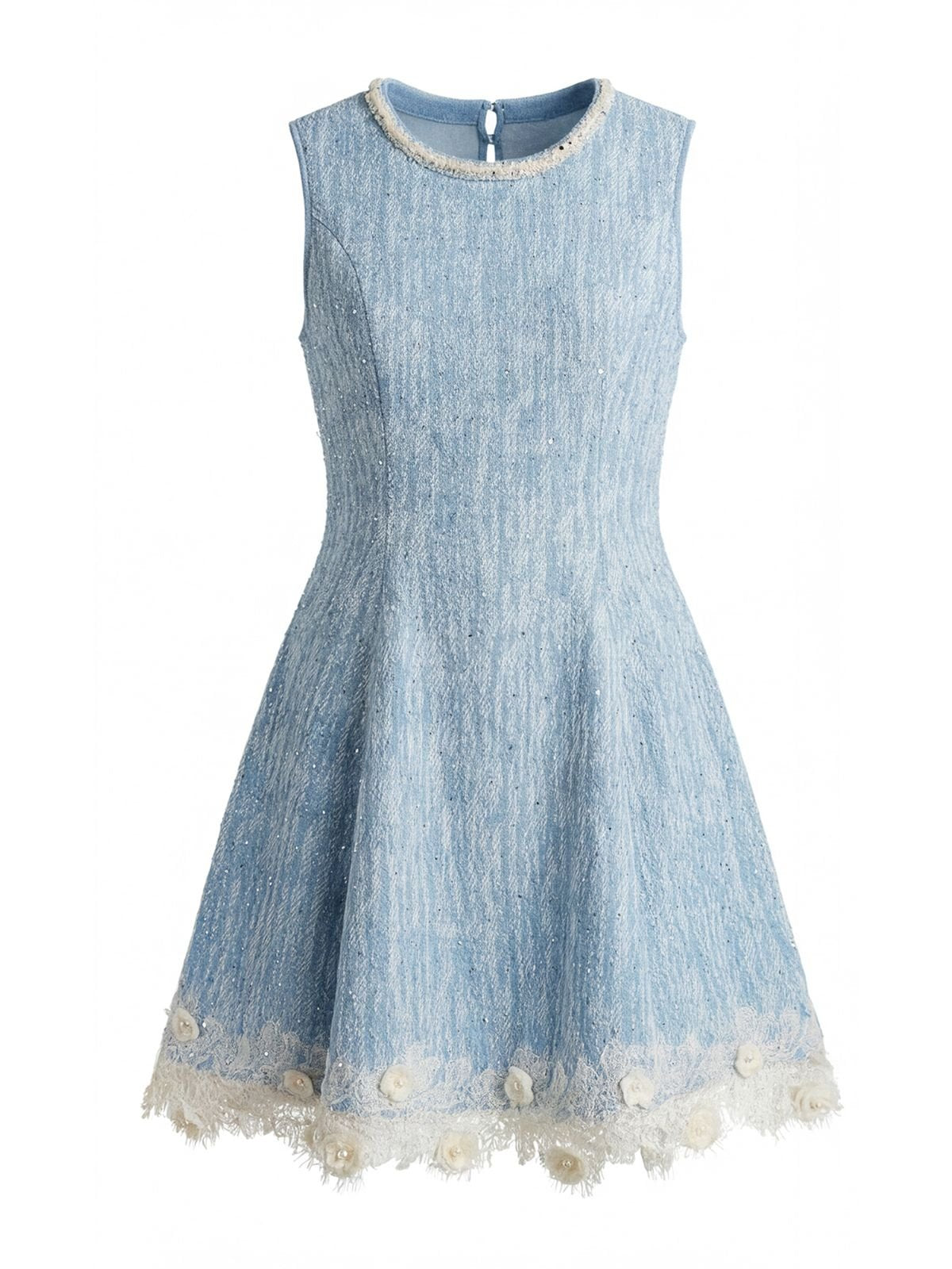 Embellished Tweed Floral Lace Dress