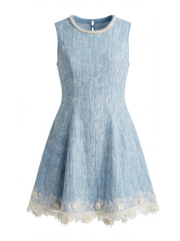 Embellished Tweed Floral Lace Dress