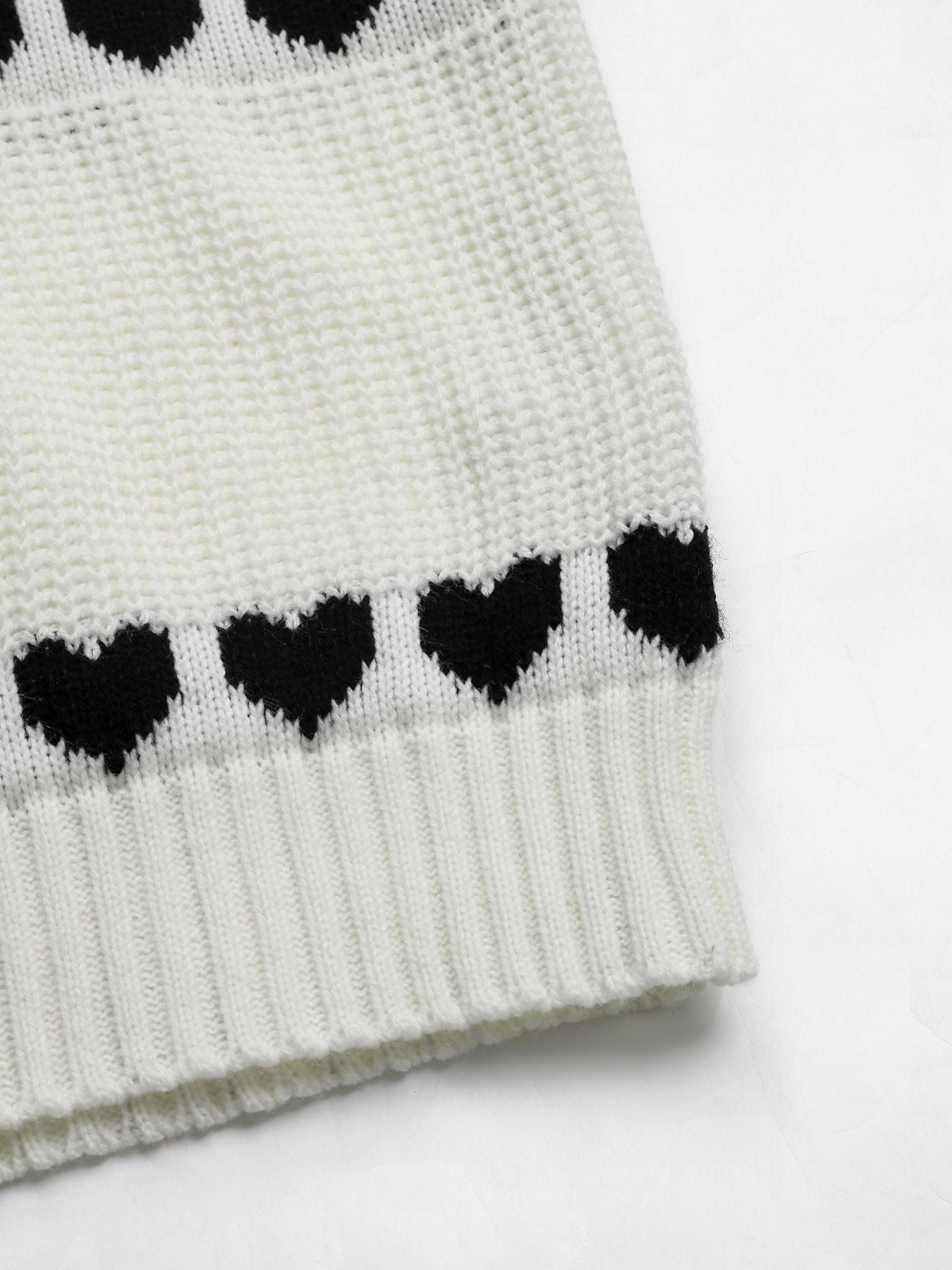 Cute Heart Pattern Ribbed Pullover Sweater