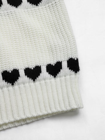 Cute Heart Pattern Ribbed Pullover Sweater