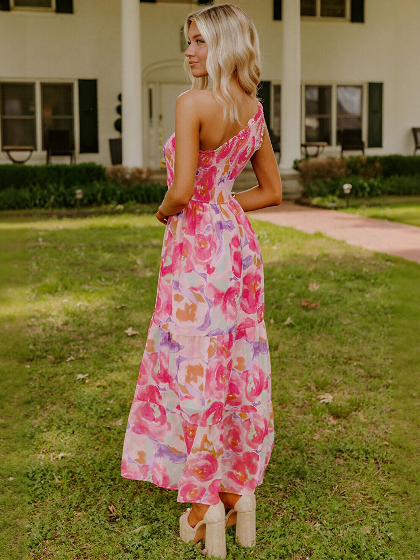 One Shoulder Floral Maxi Dress