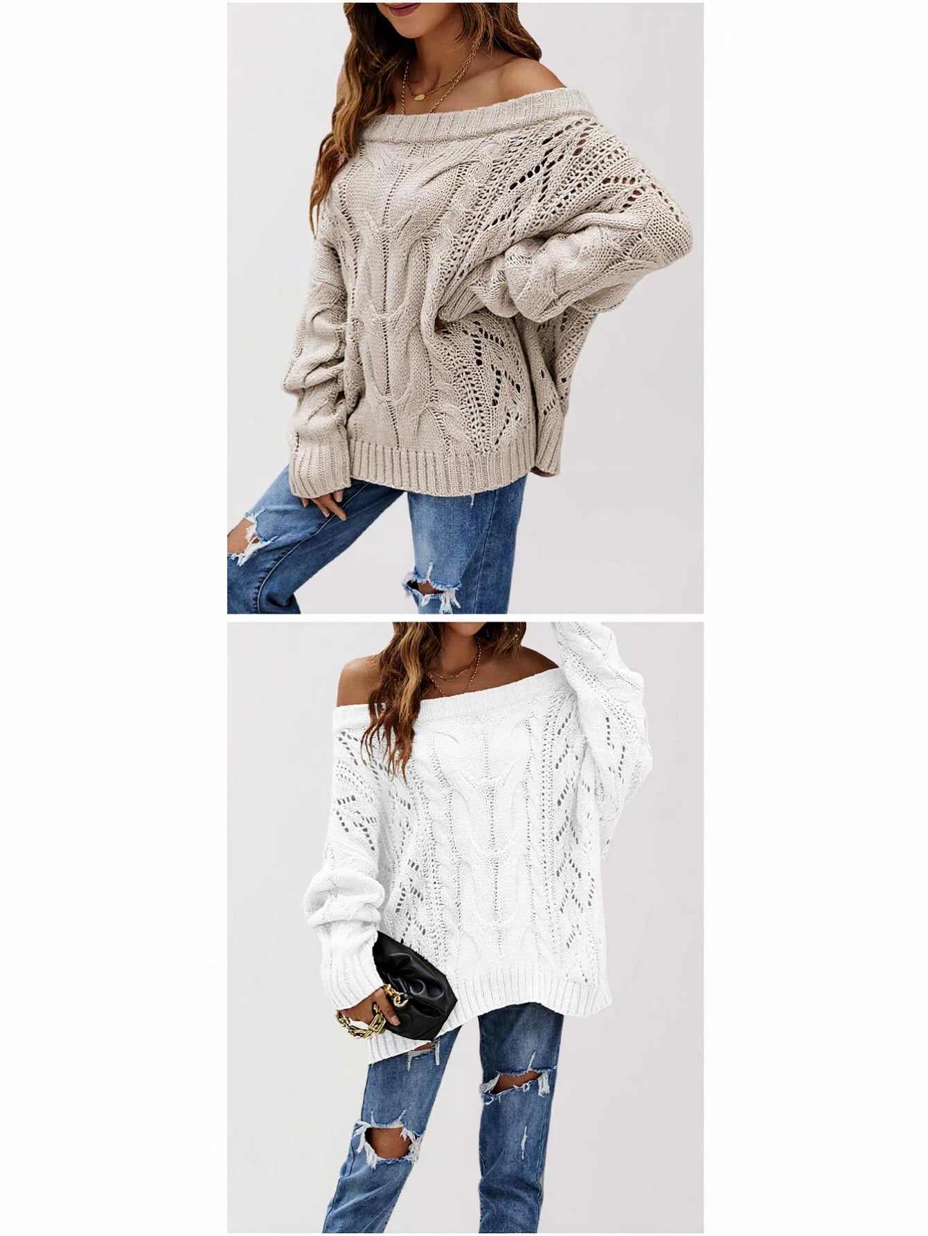Oversized Off Shoulder Cable Knit Sweater