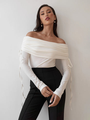 Ruched Off The Shoulder Longsleeve Top