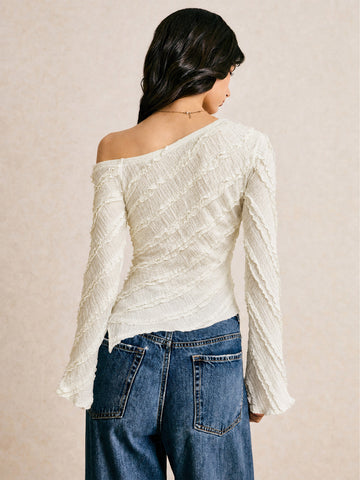 Textured One Shoulder Long Sleeve Top