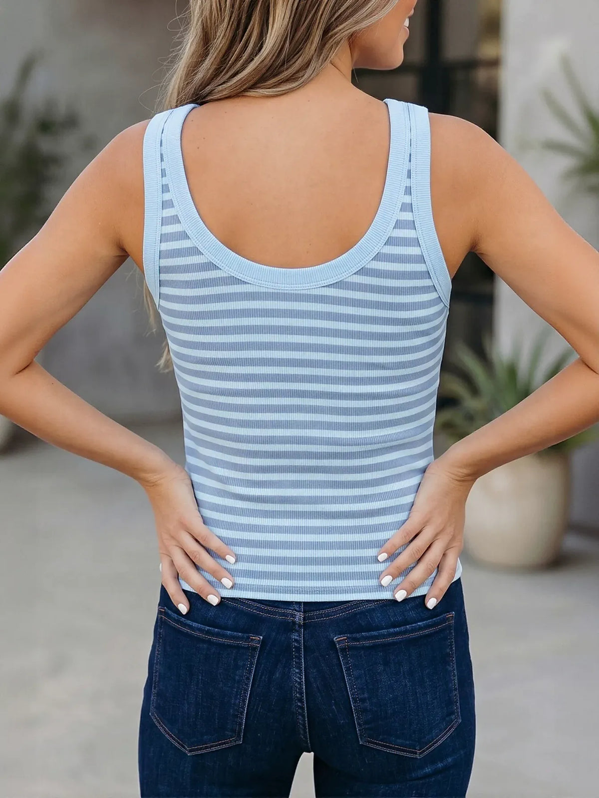 Ribbed Striped Slim Fit Tank Top