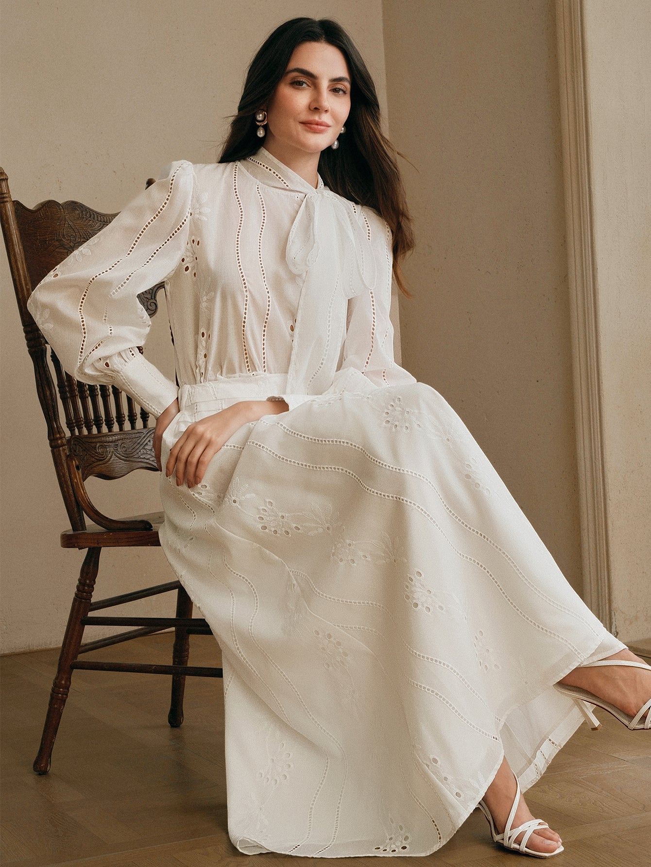Elegant Embroidered Tie Neck Blouse