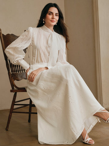 Elegant Embroidered Tie Neck Blouse