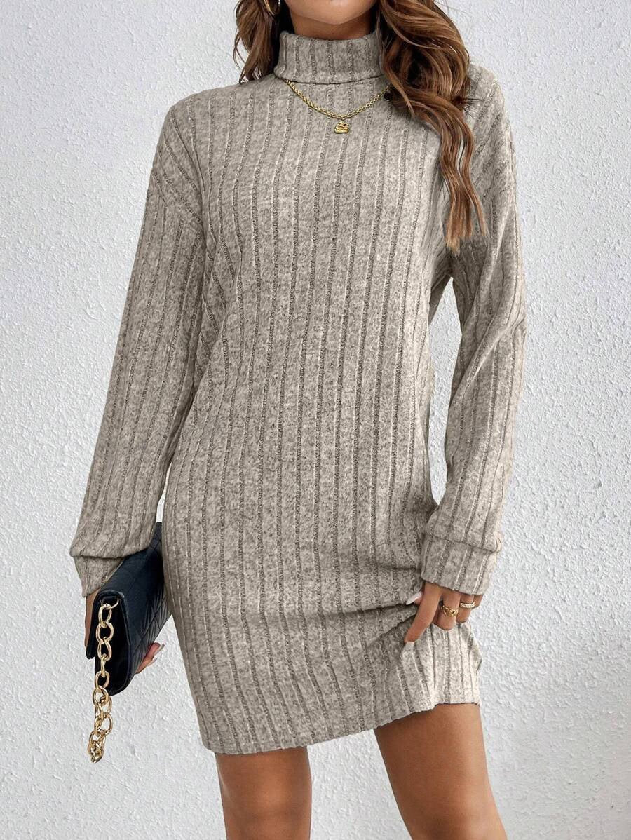 Cozy Ribbed Turtleneck Sweater Dress