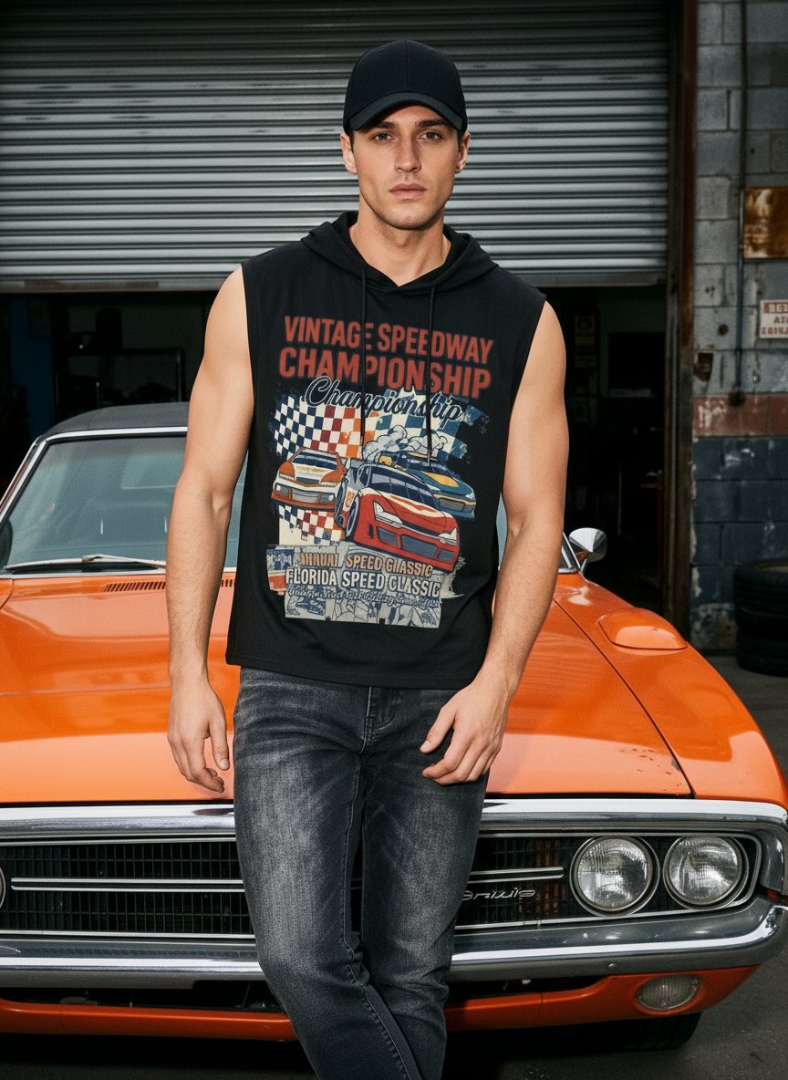 Vintage Graphic Hooded Muscle Tank