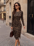 Leopard Print Ruched Bodycon Midi Dress