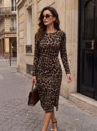 Leopard Print Ruched Bodycon Midi Dress