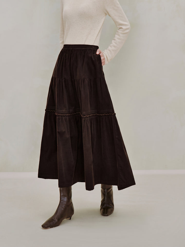 Cotton Corduroy Tiered Maxi Skirt