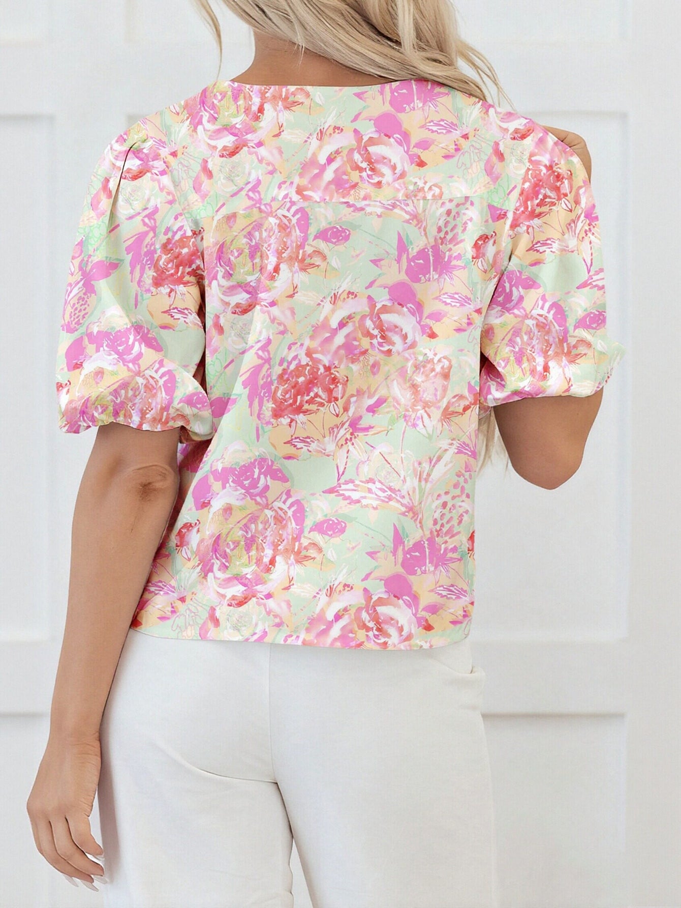 Ribbon Tie Front Floral Print Blouse