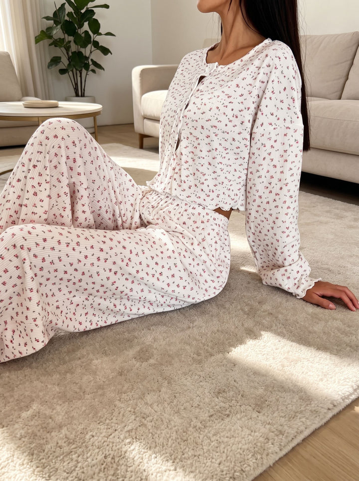 Floral Ribbed Knit Lounge Set