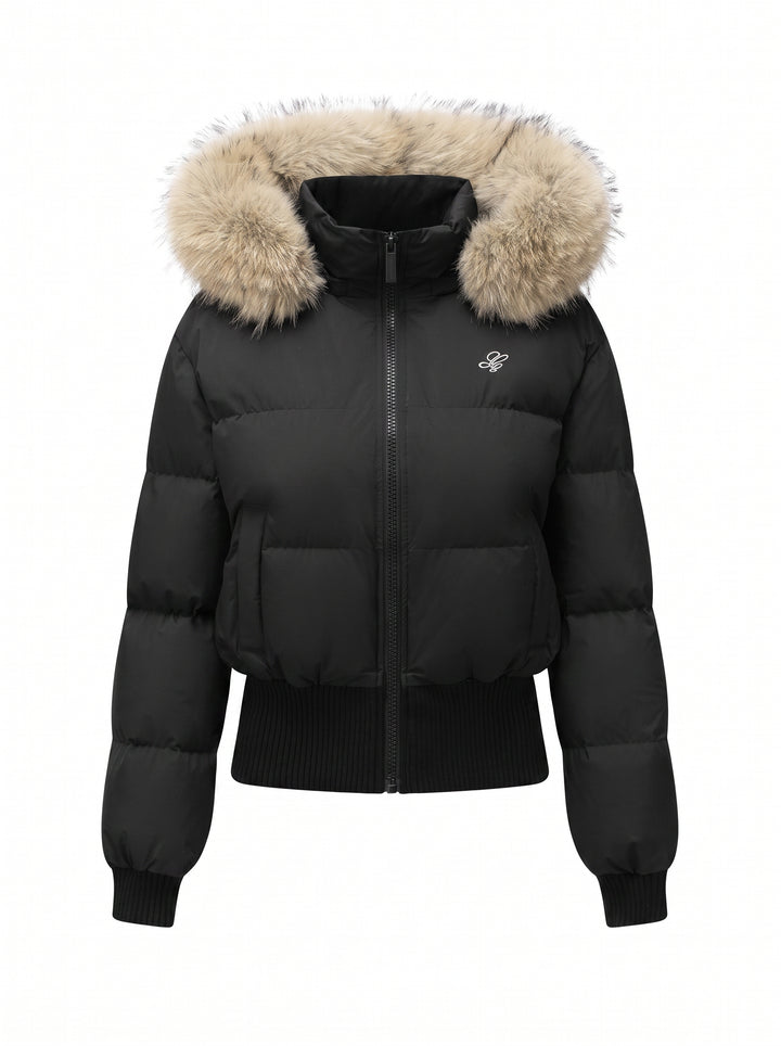 Faux Fur Hooded Cropped Puffer