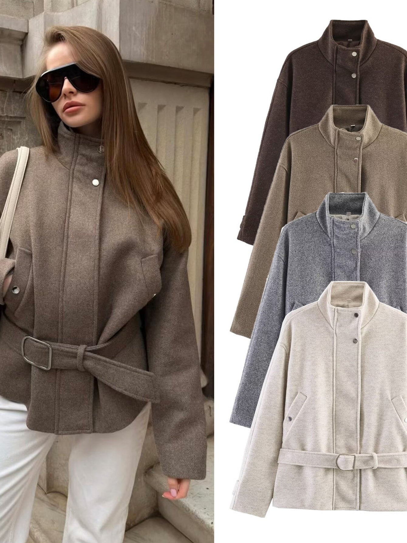 Elegant Belted Wool Blend Jacket