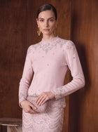 Embellished Mock Neck Knit Pullover