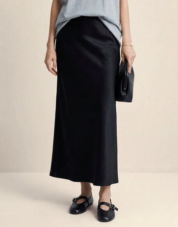 Side Zipper Satin Skirt