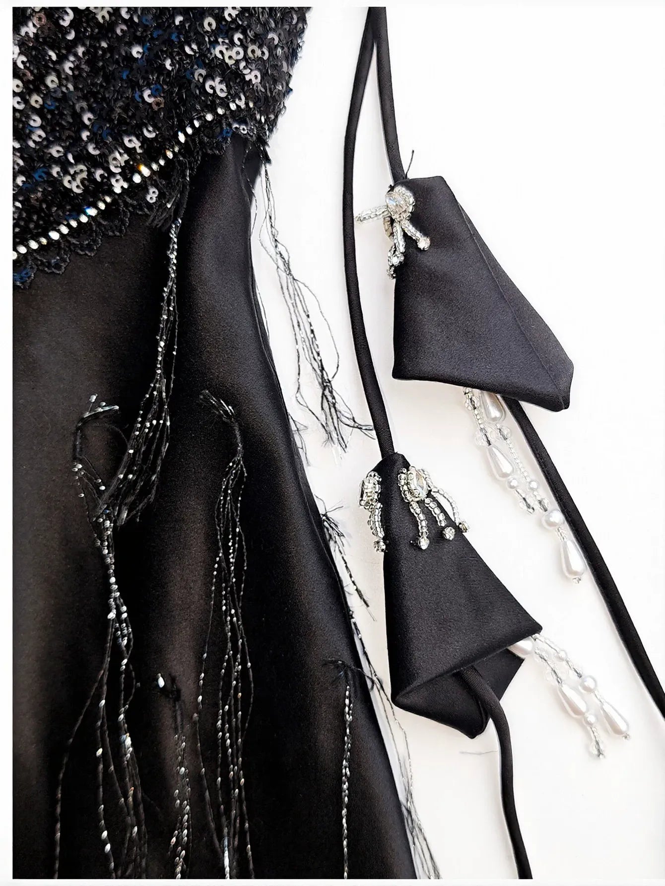 Embellished Satin V Neck Maxi Dress